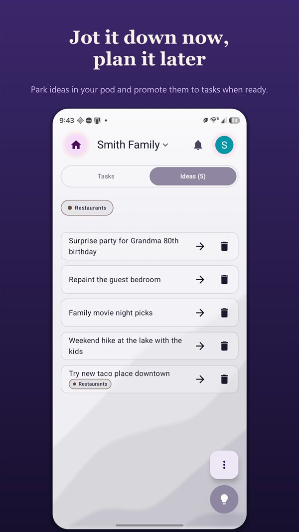 Ideas tab for things to do someday
