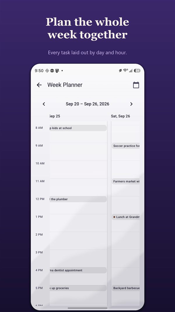 Weekly meal and activity planner